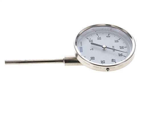 0 tot +80°C RVS Bimetalen Thermometer 100mm Behuizing 160mm Dompelbuis Onderaansluiting