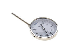 0 tot +80°C RVS Bimetalen Thermometer 100mm Behuizing 160mm Dompelbuis Onderaansluiting