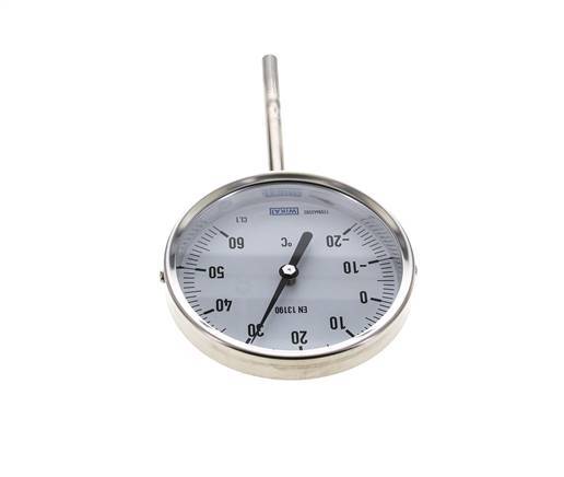 0 tot +80°C RVS Bimetalen Thermometer 100mm Behuizing 160mm Dompelbuis Onderaansluiting