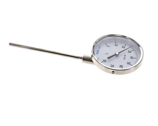0 tot +80°C RVS Bimetalen Thermometer 100mm Behuizing 63mm Dompelbuis Onderaansluiting
