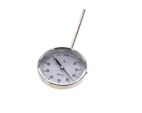 0 tot +80°C RVS Bimetalen Thermometer 100mm Behuizing 63mm Dompelbuis Onderaansluiting