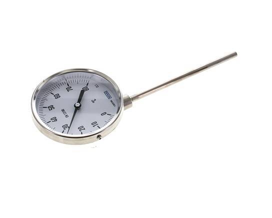 0 tot +80°C RVS Bimetalen Thermometer 100mm Behuizing 63mm Dompelbuis Onderaansluiting