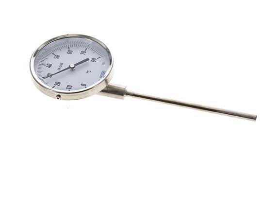 0 tot +80°C RVS Bimetalen Thermometer 100mm Behuizing 63mm Dompelbuis Onderaansluiting