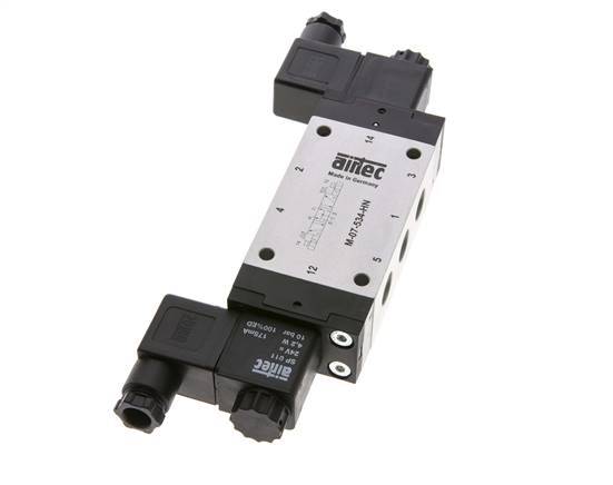 5/3 G1/4'' Pressure Center Solenoid Valve 12V DC 3-8bar/42-112psi Airtec