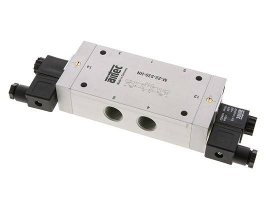 5/3 G1/2'' Midden Gesloten Magneetventiel 24V AC 3-10bar/42-140psi Airtec