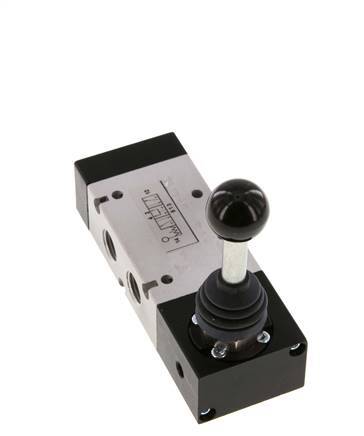 5/3 G1/4 '' Middendruk Handbediend Hefboom Ventiel Detent -0.95-10bar/-13.2-140psi