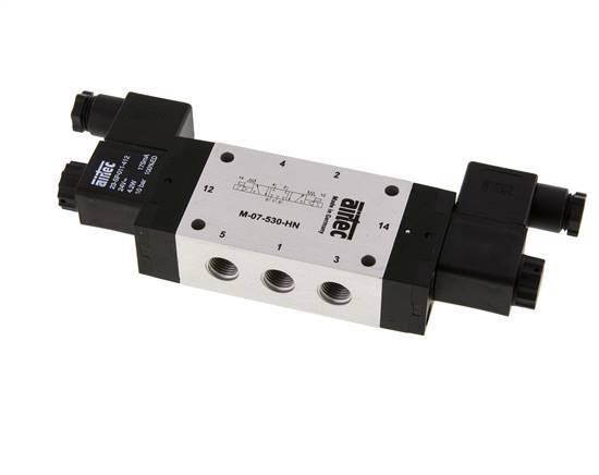 5/3 G1/4'' Midden Gesloten Magneetventiel 12V DC 3-8bar/42-112psi Airtec