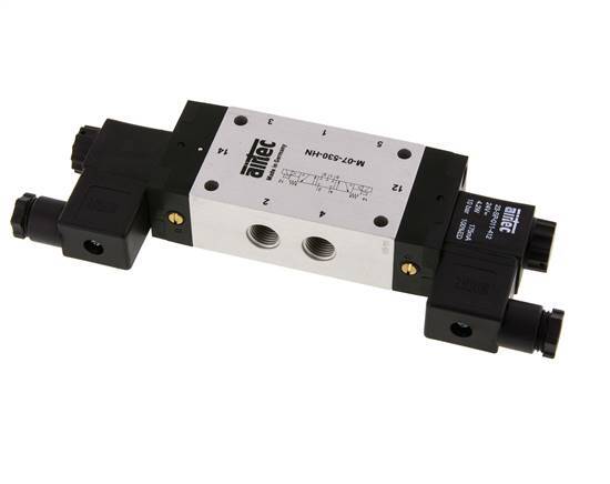 5/3 G1/4'' Midden Gesloten Magneetventiel 12V DC 3-8bar/42-112psi Airtec