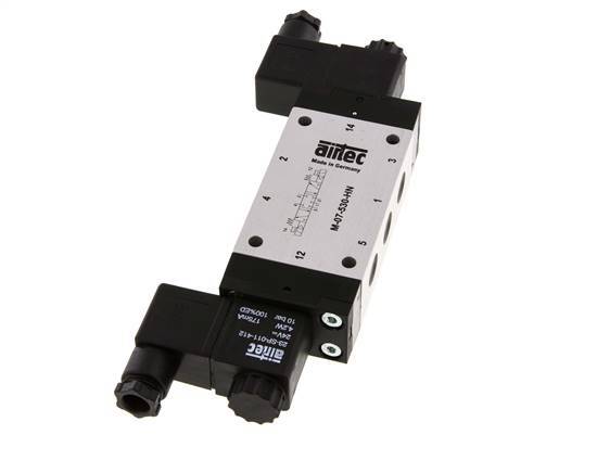 5/3 G1/4'' Midden Gesloten Magneetventiel 12V DC 3-8bar/42-112psi Airtec