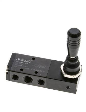 5/3 G1/4'' (G1/8'') Middendruk Handbediende Hefboom Ventiel Detent 0-8bar/0-112psi E.MC