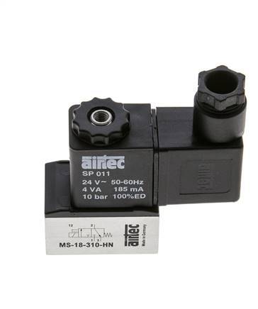 1x3/2 G1/8'' NC Magneetventiel 24V AC -0.95-10bar/-13.2-140psi Airtec