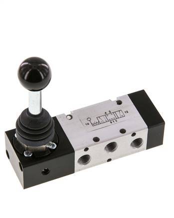 5/3 G1/8 '' Midden Gesloten Handbediend Hefboom Ventiel Detent -0.95-10bar/-13.2-140psi