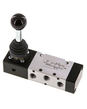 5/3 G1/8 '' Midden Gesloten Handbediend Hefboom Ventiel Detent -0.95-10bar/-13.2-140psi