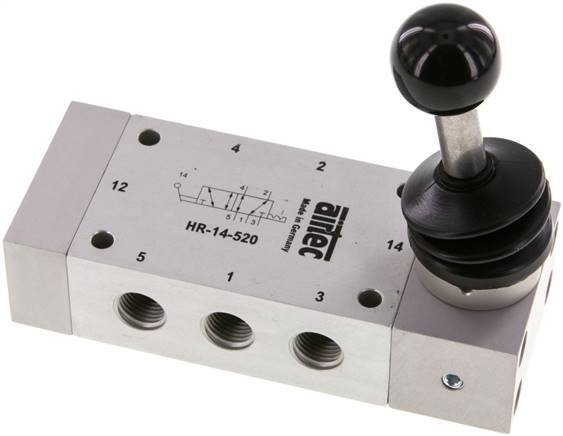5/2 G1/4'' Handbediend Ventiel Detent 0-12bar/0-168psi Airtec