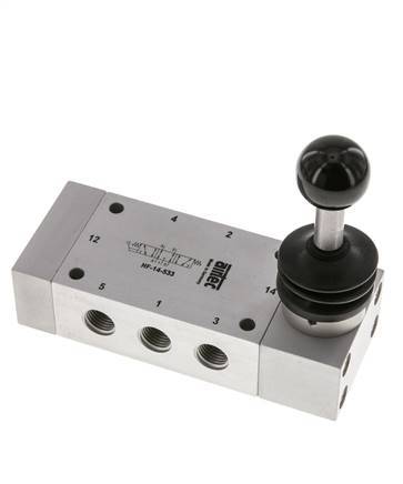 5/3 G1/4 '' Middenuitlaat Handbediend Ventiel Detent 0-12bar/0-168psi Airtec