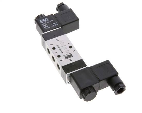 5/3 G1/8'' Midden Gesloten Magneetventiel 12V DC 3-10bar/42-140psi Airtec
