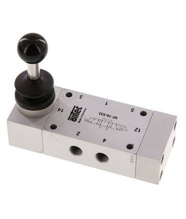5/3 G1/8'' Middenuitlaat Handbediend Hefboom Ventiel 0-10bar/0-140psi Airtec