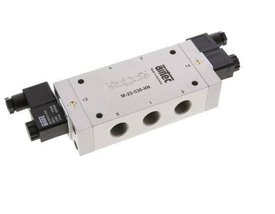 5/3 G1/2'' Center Closed Solenoid Valve 12V DC 3-10bar/42-140psi Airtec