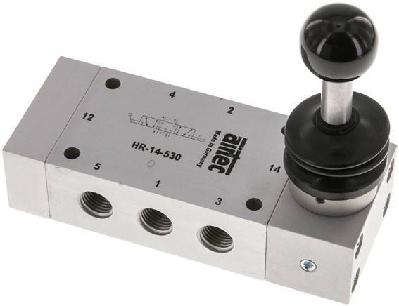 5/3 G1/4'' Midden Gesloten Handbediend Hefboom Ventiel Detent 0-12bar/0-168psi Airtec