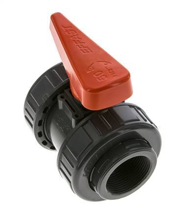 PVC 2-weg Kogelkraan Dubbele Wartel Rp 1 1/2'' FKM