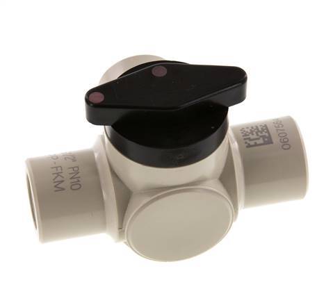 PP 3-weg Kogelkraan G 1/2'' FKM Vacuüm