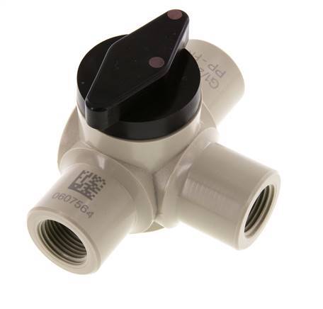 PP 3-weg Kogelkraan G 1/2'' FKM Vacuüm
