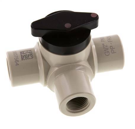 PP 3-weg Kogelkraan G 1/2'' FKM Vacuüm