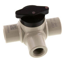 PP 3-weg Kogelkraan G 1/2'' FKM Vacuüm