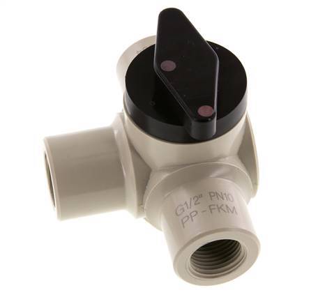 PP 3-weg Kogelkraan G 1/2'' FKM Vacuüm