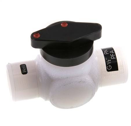 PFA 3-weg Kogelkraan G 1/2'' FKM Vacuüm